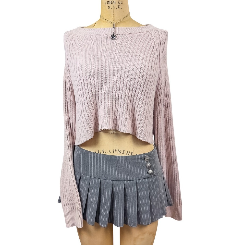 Aeropostale Pink Ribbed Crop Sweater Boat Neck Boxy Long Sleeves Coquette S